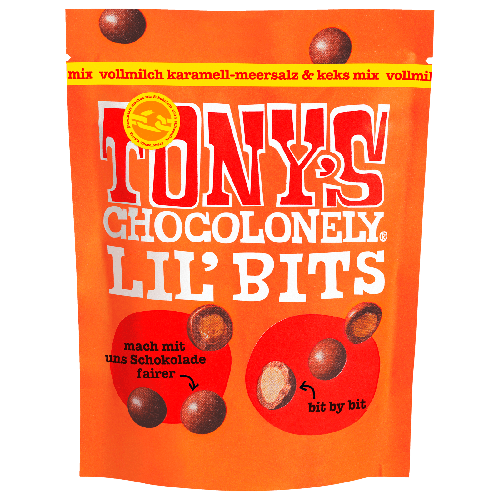 Tony's Chocolonely Lil'Bits Vollmilch Karamell-Meersalz & Keks Mix 120g